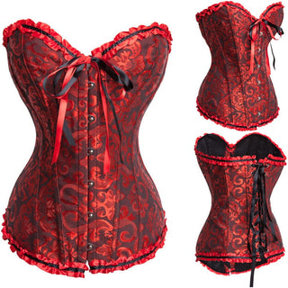 Gothic Corset Corselette Women's Corsets Steampunk Plus Size Overbust Corsage White Bodice Tops Sexy Lace Up Bustier S-6XL ALODIA STORE