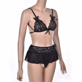 Women Sexy Lingerie Set Dress Lace Sheer Floral Sleepwear Nightwear Underwear G-string and Bandage Bra Tops Sets Sexy Costumes ALODIA STORE