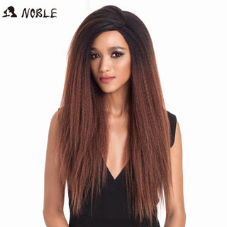 Noble Synthetic Lace Front Wig Long Kinky Straight Baby Hair 26 Inch Wigs For Black Women 0mbre wig Lace Front Synthetic Wigs ALODIA STORE