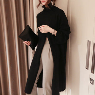 2023 Korean Style Turtleneck Long fall winter Sweater Dress Side split Female Pullover mujer sueteres ALODIA STORE
