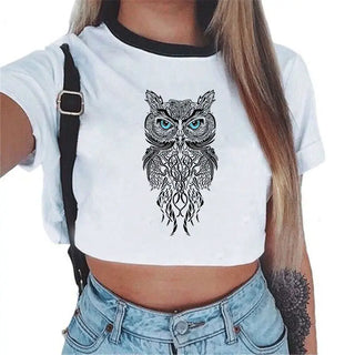Summer fashion Harajuku Sexy tank Crop Top White T Shirt Clothes Women Cute mouse printed Croptop Short sleeve ALODIA STORE