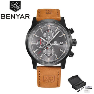 BENYAR Brand Sport Men Watch Top Brand Luxury Male Leather Waterproof Chronograph Quartz Military Wrist Watch Men Clock saat ALODIA STORE