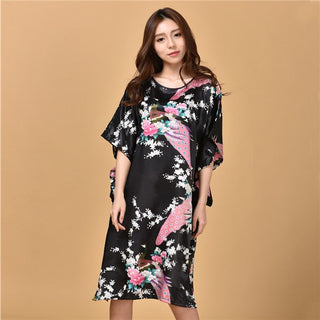 Plus Size Nightgown Sleepwear Women's Summer Nightwear Robe Lady Sexy Nightdress Silk Rayon Loose Bathrobe Gown Home Dress ALODIA STORE