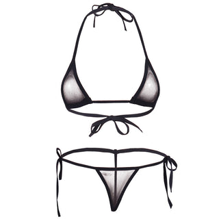 Women Lingerie Set Women's Sheer Extreme Bikini Halterneck Top and Tie Sides Micro Thong Sexy Holiday Summer Beach Bra Sets ALODIA STORE
