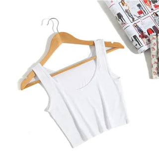 Summer Slim Render Short Top Women Sleeveless U Croptops Tank Tops Solid Black/White Crop Tops Vest Tube Top 8 Color ALODIA STORE