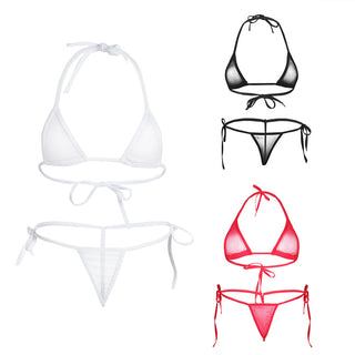 Women Lingerie Set Women's Sheer Extreme Bikini Halterneck Top and Tie Sides Micro Thong Sexy Holiday Summer Beach Bra Sets ALODIA STORE