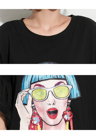 XITAO Splice Ribbon Cartoon Pattern Dress Women Puff Mesh Sleeve  Casual Party Black Dress Korean Style Summer DLL2106 ALODIA STORE