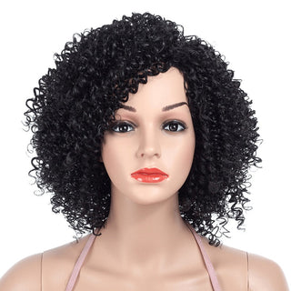 MSIWIGS 1b Black Afro Curly Wigs for Women Side Part Synthetic Short Hair Wig Heat Resistant America Hair ALODIA STORE