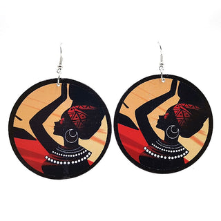 YD&YDBZ 2019 New Ethnic Style Big Round Drop Earrings For Women Wood Printing Earrings Fashion Punk Girls Jewelry Accessories Alodia Store