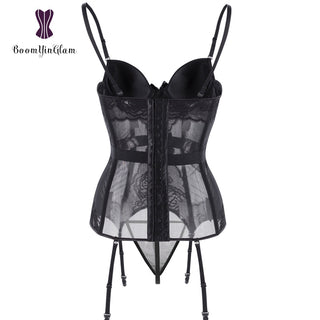 Body de talla grande de encaje para mujer, corsé sin espalda con tirantes y lazo, 944 ALODIA STORE