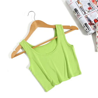 Summer Slim Render Short Top Women Sleeveless U Croptops Tank Tops Solid Black/White Crop Tops Vest Tube Top 8 Color ALODIA STORE