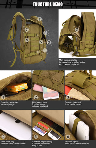 40L Large Capacity Man Army Tactics Backpacks Military Assault Bags 900D Waterproof Molle Travel Bag Mochila Tactica ALODIA STORE