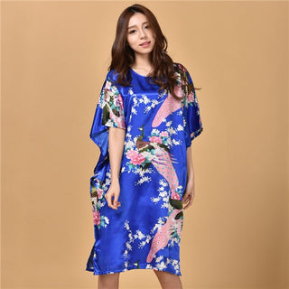 Plus Size Nightgown Sleepwear Women's Summer Nightwear Robe Lady Sexy Nightdress Silk Rayon Loose Bathrobe Gown Home Dress ALODIA STORE