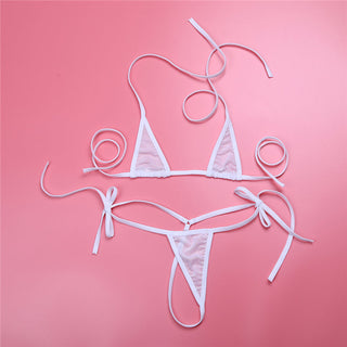 Women Lingerie Set Women's Sheer Extreme Bikini Halterneck Top and Tie Sides Micro Thong Sexy Holiday Summer Beach Bra Sets ALODIA STORE