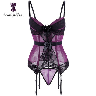 Body de talla grande de encaje para mujer, corsé sin espalda con tirantes y lazo, 944 ALODIA STORE