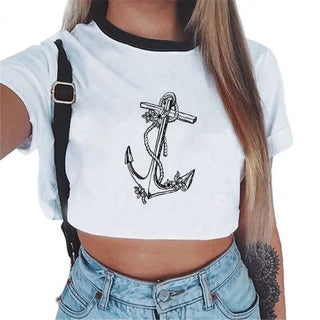 Summer fashion Harajuku Sexy tank Crop Top White T Shirt Clothes Women Cute mouse printed Croptop Short sleeve ALODIA STORE