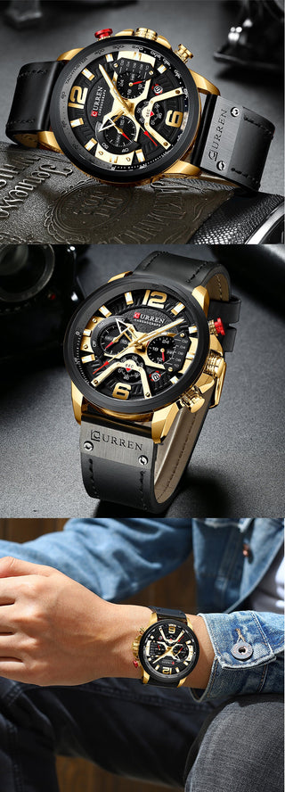 CURREN Casual Sport Watches for Men Top Brand Luxury Military Leather Wrist Watch Man Clock Fashion Chronograph Wristwatch ALODIA STORE