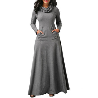 Women Warm Dress With Pocket Casual Solid Vintage Autumn Winter Maxi Dress Robe Bow Neck Long Elegant Dress Vestidos Female Body ALODIA STORE