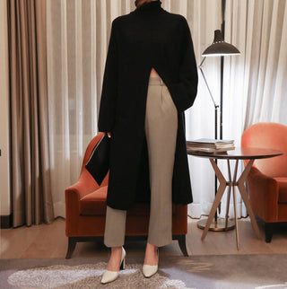 2023 Korean Style Turtleneck Long fall winter Sweater Dress Side split Female Pullover mujer sueteres ALODIA STORE