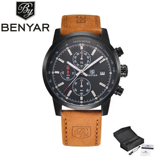 BENYAR Brand Sport Men Watch Top Brand Luxury Male Leather Waterproof Chronograph Quartz Military Wrist Watch Men Clock saat ALODIA STORE
