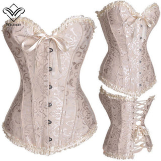 Gothic Corset Corselette Women's Corsets Steampunk Plus Size Overbust Corsage White Bodice Tops Sexy Lace Up Bustier S-6XL ALODIA STORE
