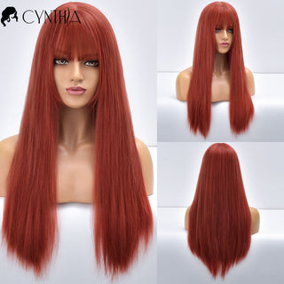 Blonde Ombre Long Straight Gold Synthetic Wig With Bangs For Black White Women Heat Resistant Fiber Daily Hair Cosplay Wigs ALODIA STORE