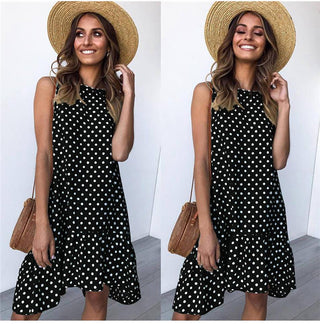 Summer dress Polka Dot Sleeveless Beach Mini Dress ALODIA STORE