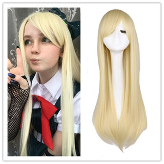 QQXCAIW Long Straight Cosplay Wig Black Purple Pink Blue Sliver Gray Blonde White Orange Brown Synthetic Hair Wigs ALODIA STORE