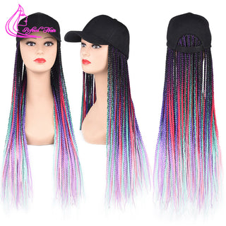 Box Braids Baseball Cap Wig 24inch Long Synthetic Braid Wigs Hat with Braiding Hair Extensions For Black Women Adjustable Size ALODIA STORE