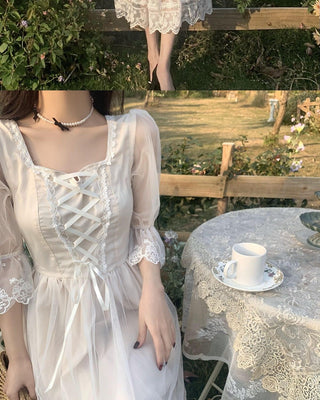 2023 Spring Lace Sweet Elegant Dress Women Dress Korean ALODIA STORE