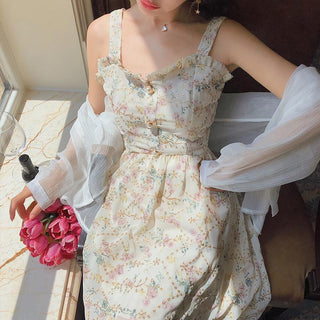 Spaghetti Strap Women French Elegant Vintage Floral Dress sweat ALODIA STORE