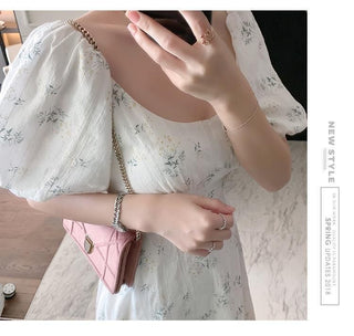 Summer Elegant Puff Sleeve French Floral Print Mini Dress Japan Style Kawaii Dress Women 2023 ALODIA STORE