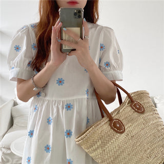 Alien Kitty Vinatge Floral Embroidery Elegant Women Dress 2021 New Summer Korean Style Puff Sleeve Party Long Dresses Vestidos ALODIA STORE