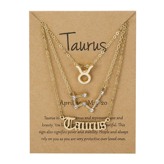 3Pcs/set 12 Zodiac Sign Necklace For Women 12 Constellation Pendant Chain Choker Birthday Jewelry With Cardboard Card ALODIA STORE