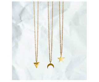 Wild&amp;Free Gold Plated Triangle Moon Star Pendant Necklace For Women Girls Short Geometric Charm Necklace ladies gift ALODIA STORE