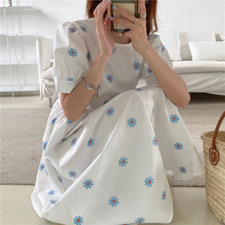 Alien Kitty Vinatge Floral Embroidery Elegant Women Dress 2021 New Summer Korean Style Puff Sleeve Party Long Dresses Vestidos ALODIA STORE