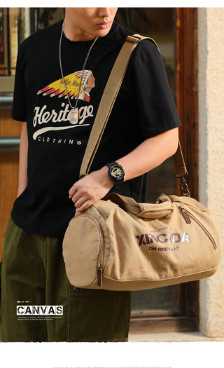 Male Large Capacity Canvas Travel Bags Men Fitness Sports Training Handbag With Shoes Pocket Black Khaki Shoulder Bag XA32M ALODIA STORE