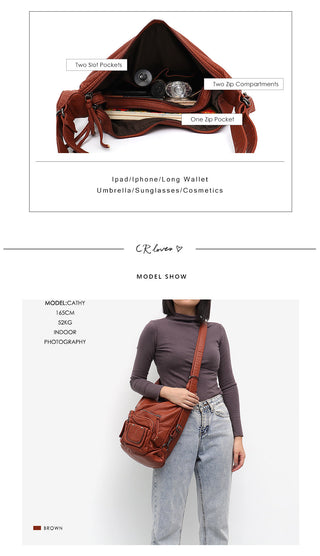 CEZIRA Large Soft Casual Women Bags Functional Girl School Backpack PU Leather Bag Ladies Multi Pockets Messenger&amp;Shoulder Bag ALODIA STORE