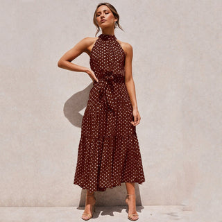 Summer Long Dress Polka Dot Casual Dresses Black Sexy Halter Strapless New 2023 ALODIA STORE