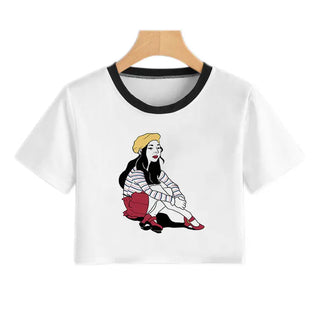 2020 New Summer Sexy Girls Printing Fashion Harajuku Sexy Tank Crop Top Mujer White Tops Clothes Women Croptop Short Sleeve ALODIA STORE