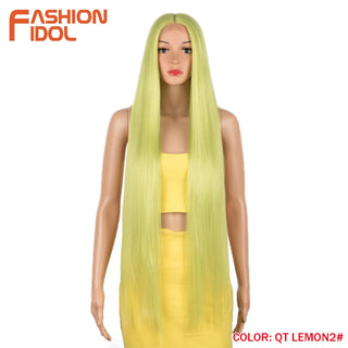 38 inch Straight Hair Synthetic Lace Front Wigs For Women High Temperature Fiber Ombre Blonde Highlight Cosplay Wig FASHION IDOL ALODIA STORE