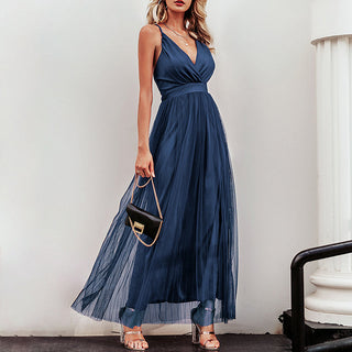 BerryGo Strap striped mesh lace split women dress Sexy deep v neck backless maxi dress Autumn winter long party dress vestidos ALODIA STORE