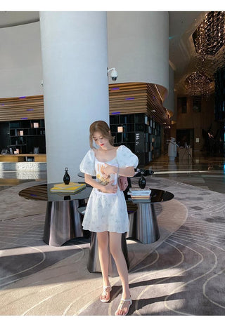 Summer Elegant Puff Sleeve French Floral Print Mini Dress Japan Style Kawaii Dress Women 2023 ALODIA STORE