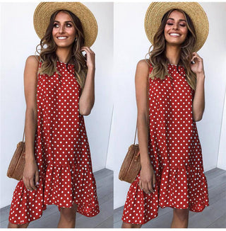 Summer dress Polka Dot Sleeveless Beach Mini Dress ALODIA STORE