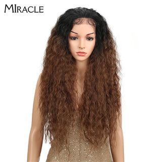 13*4 Synthetic Lace Front Wig Curly Afro Wigs Cosplay Wig Ombre Blonde Lace Front Wig For Women 30Inch Natural Wigs Miracle Hair ALODIA STORE
