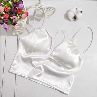 Summer Sexy Satin Beautiful Back Wrap Chest Crop Tops Women Cropped With Chest Padded Camisole ALODIA STORE