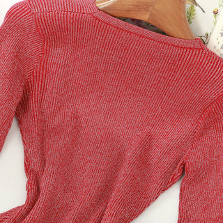 YuooMuoo Ins Fashion Shining V Neck Knitted Dress Women ALODIA STORE