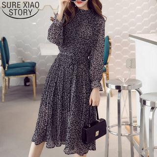 Sexy Black Dress Vintage Flower Long Puff Sleeve Chiffon Dresses ALODIA STORE