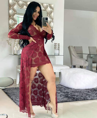Adogirl Embroidery Floral Lace Dress Women Sexy See Through Long Sleeve Bodycon Women Dress Vintage Club Wear Party Dress Robe ALODIA STORE