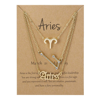 3Pcs/set 12 Zodiac Sign Necklace For Women 12 Constellation Pendant Chain Choker Birthday Jewelry With Cardboard Card ALODIA STORE